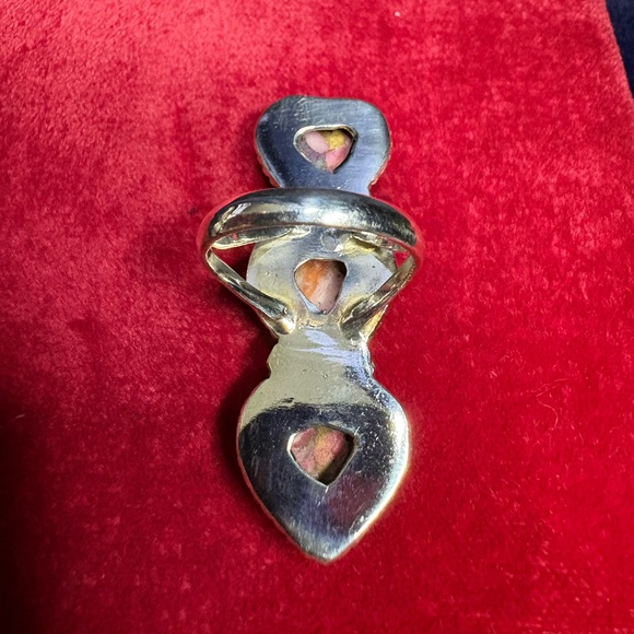 Ring Spiny Oyster Triple Heart Turquoise Prong Set Colorful Southwestern - Picture 7 of 10